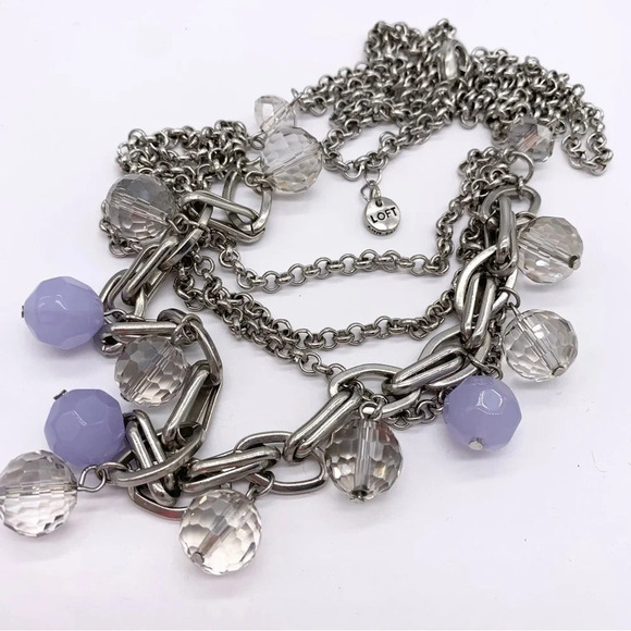 LOFT Lavender and Gray Beaded Draped Silver Necklace - Picture 2 of 3
